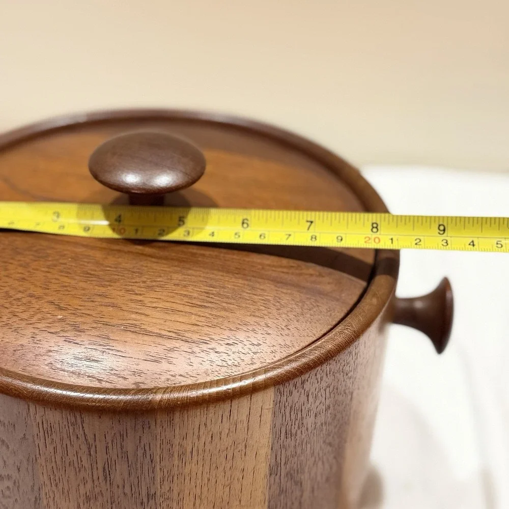 Vintage Teak Wood Ice Bucket, Danish w/plastic Insert Bucket And Foam Lining.